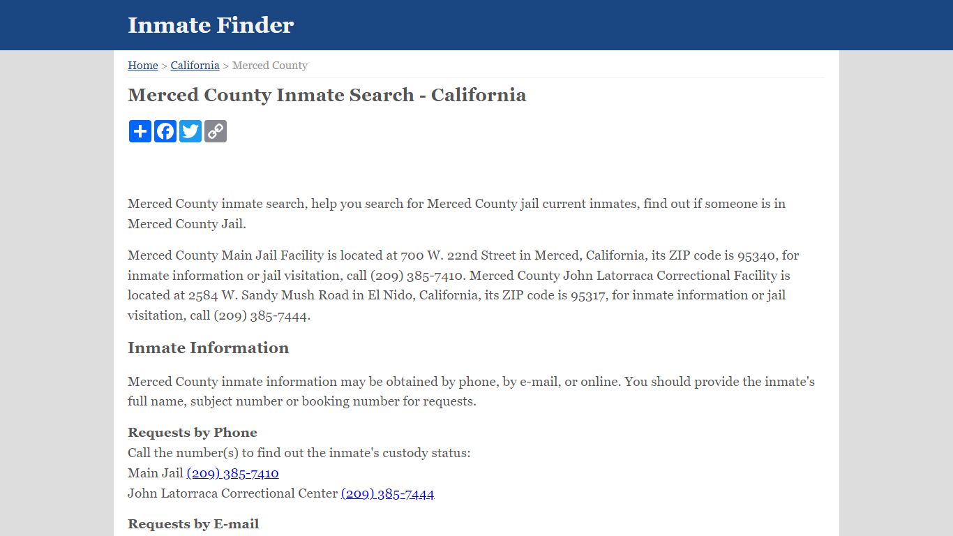 Merced County Inmate Search - California
